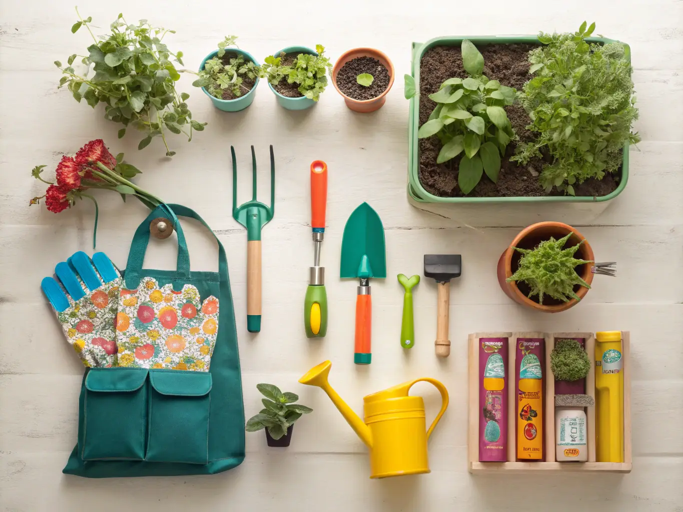 A display of various gardening tools and fertilizers available for purchase, highlighting the range of high-quality yard parts offered.